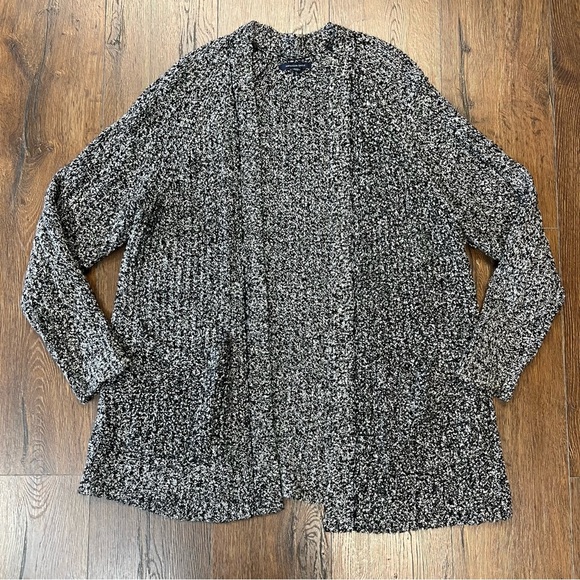 American Eagle | Black and White Marled Open Knit Open Cardigan Sweater SZ MED - Picture 2 of 6